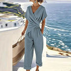 Jumpsuit met overslag V-hals en cropped broekspijpen voor dames