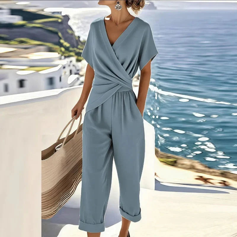 Jumpsuit met overslag V-hals en cropped broekspijpen voor dames