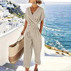 Jumpsuit met overslag V-hals en cropped broekspijpen voor dames