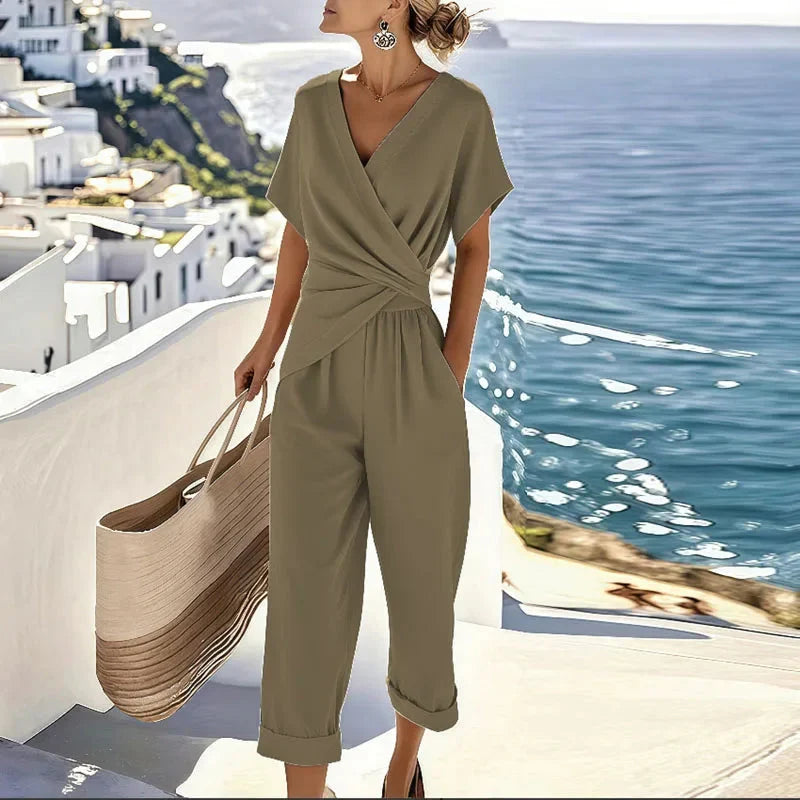Jumpsuit met overslag V-hals en cropped broekspijpen voor dames