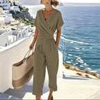 Jumpsuit met overslag V-hals en cropped broekspijpen voor dames