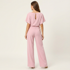 Dames jumpsuit met strikceintuur en wijde pijpen