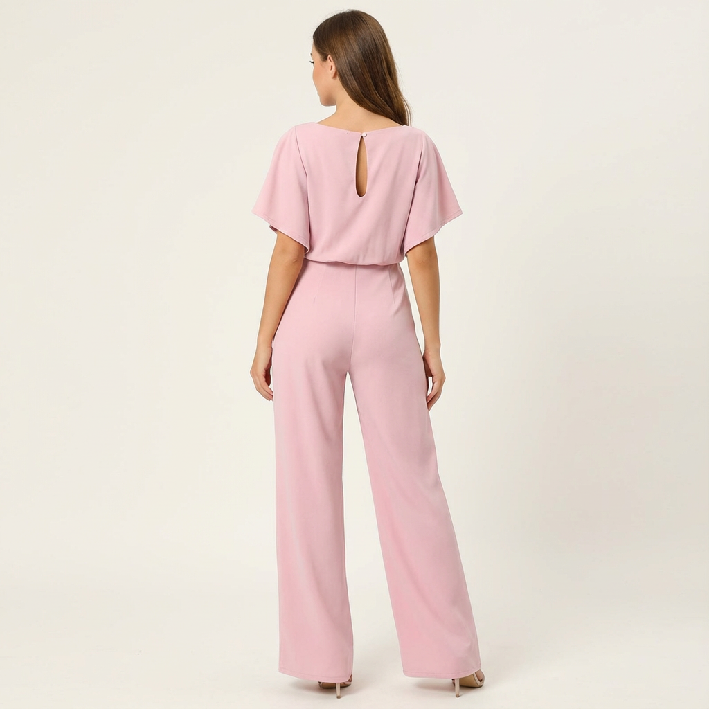 Dames jumpsuit met strikceintuur en wijde pijpen