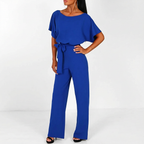 Dames jumpsuit met strikceintuur en wijde pijpen