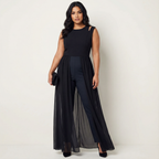Mouwloze jumpsuit met wijde pijpen en overlay voor dames in zwart
