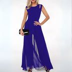 Mouwloze jumpsuit met wijde pijpen en overlay voor dames in blauw