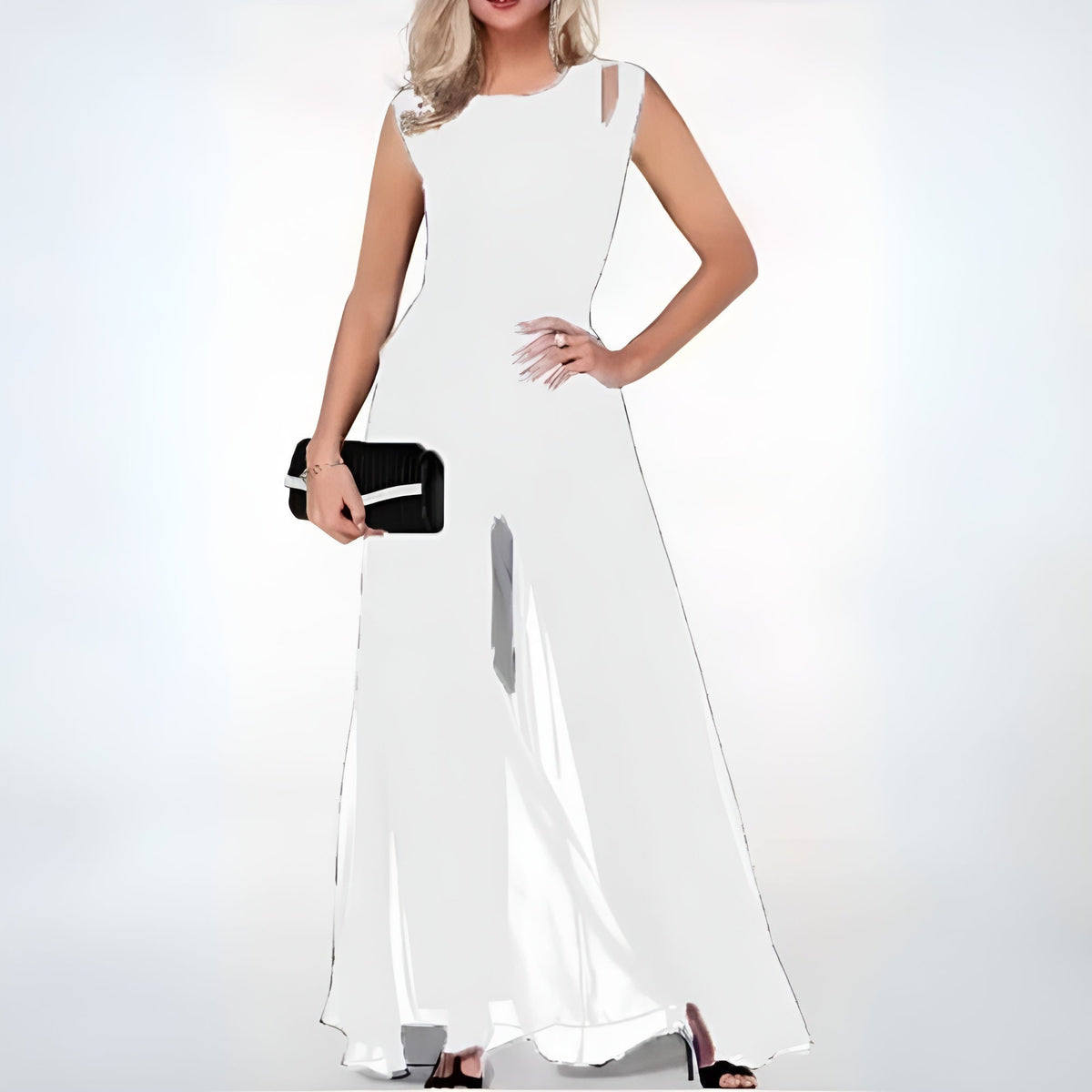 Mouwloze jumpsuit met wijde pijpen en overlay voor dames in wit