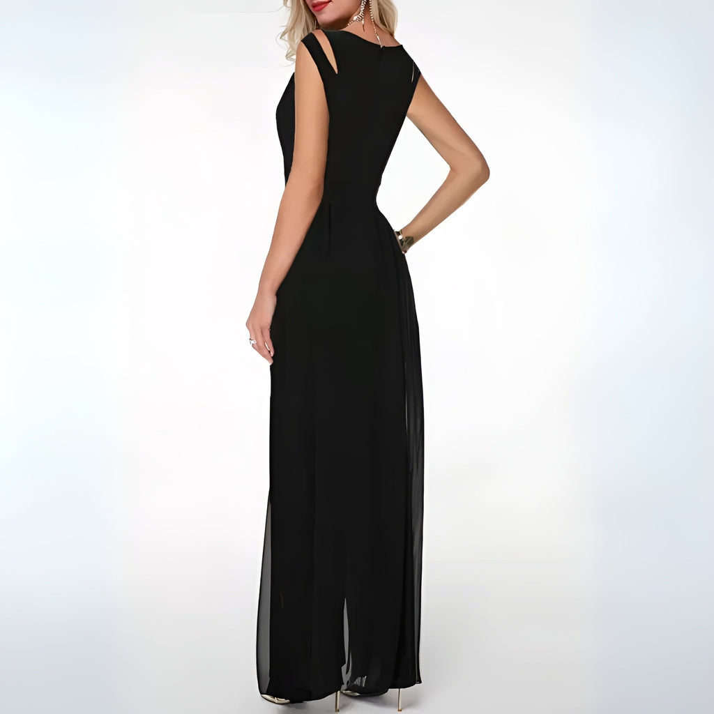 Mouwloze jumpsuit met wijde pijpen en overlay voor dames