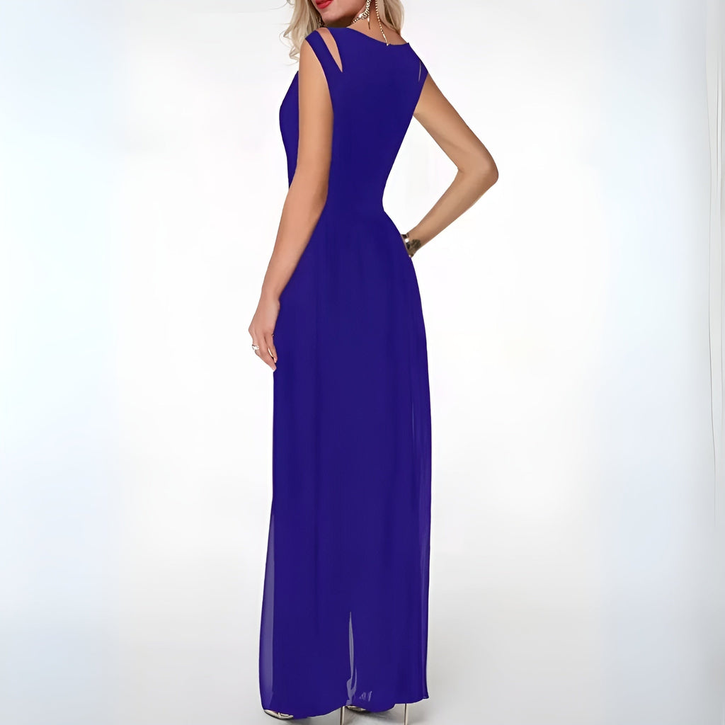 Mouwloze jumpsuit met wijde pijpen en overlay voor dames