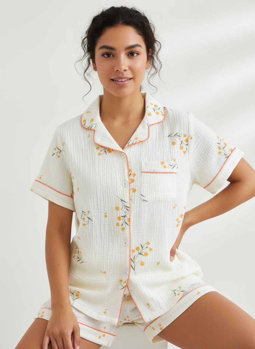 Katoenen pyjama set met top en broek voor dames in boeket