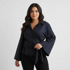 Katoenen top met strikceintuur voor dames in blauw