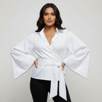 Katoenen top met strikceintuur voor dames in wit