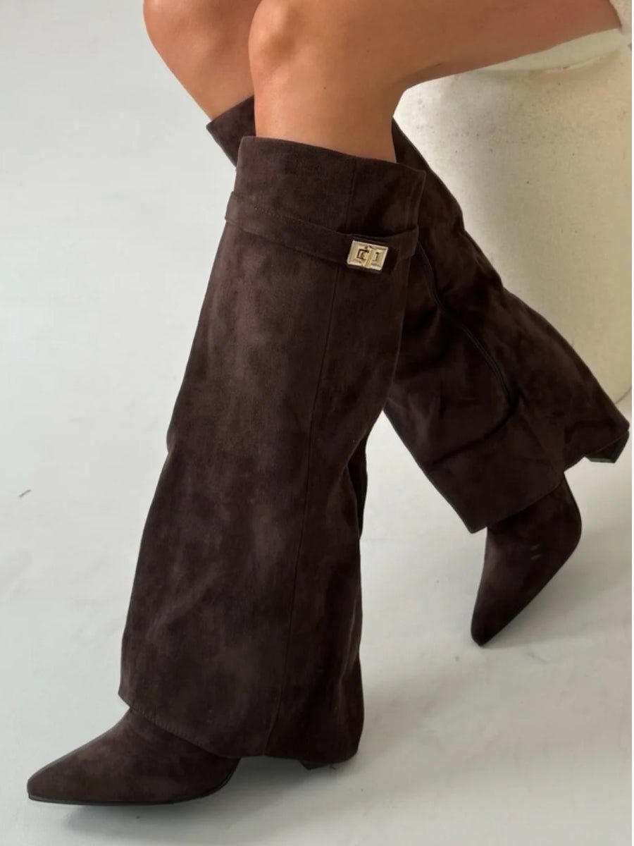 Kniehoge laarzen met vouwschacht en spitse neus voor dames