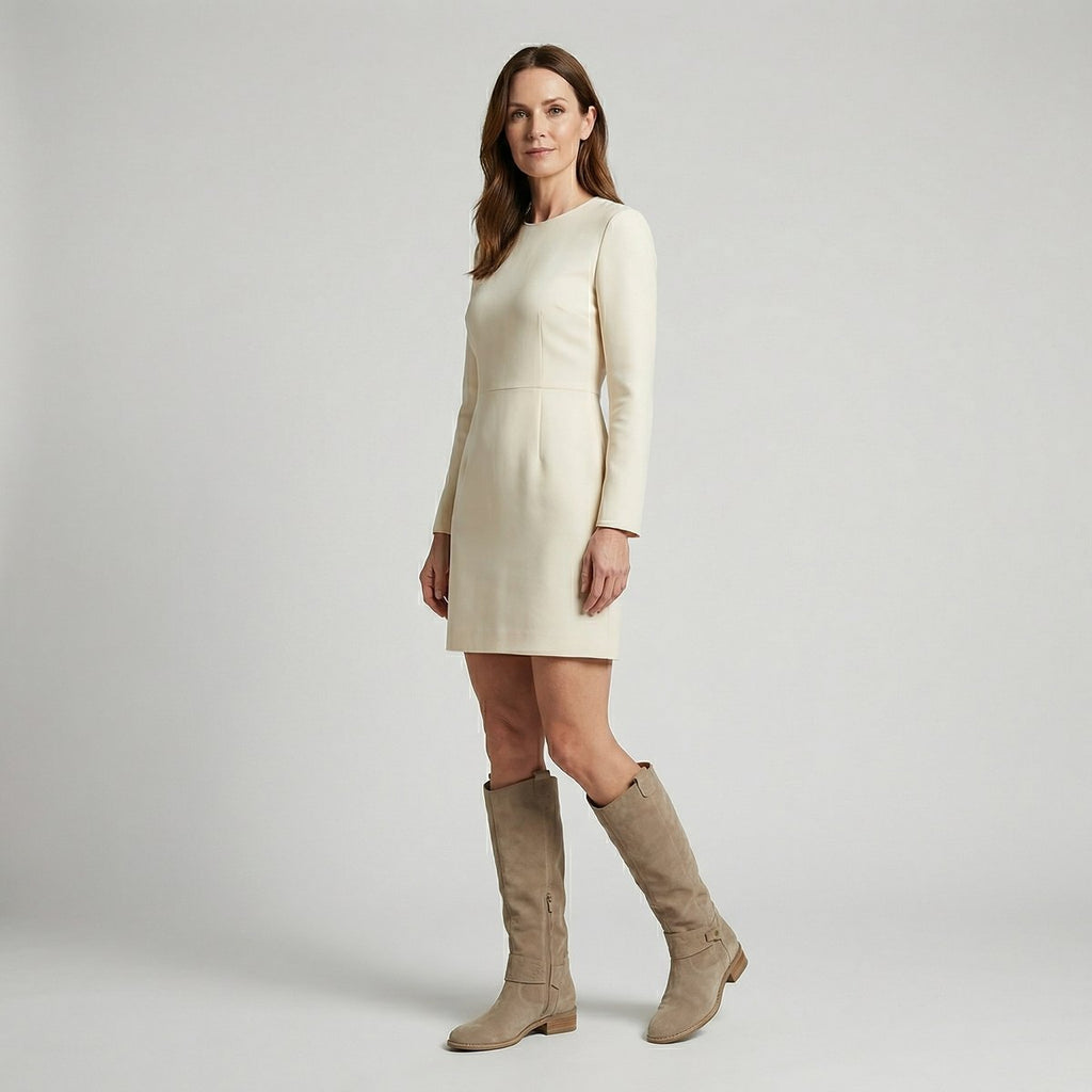 Knielaarzen met lage hak en suede-look voor dames