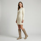 Knielaarzen met lage hak en suede-look voor dames