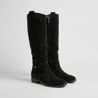 Knielaarzen met lage hak en suede-look voor dames in zwart