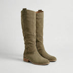 Knielaarzen met lage hak en suede-look voor dames in groen
