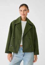 Korte blazer met dubbele knoopsluiting en brede revers voor dames in groen