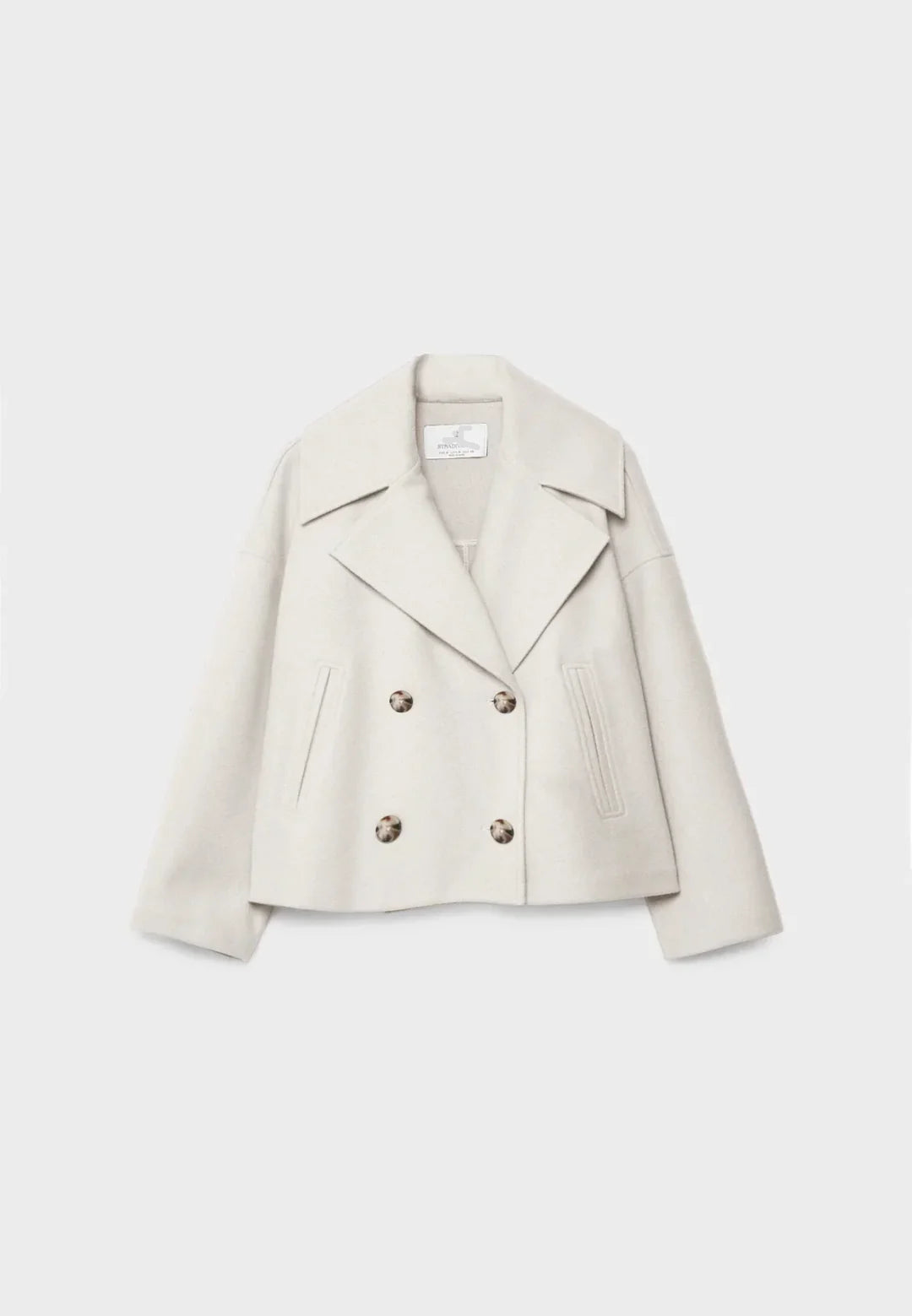 Korte blazer met dubbele knoopsluiting en brede revers voor dames