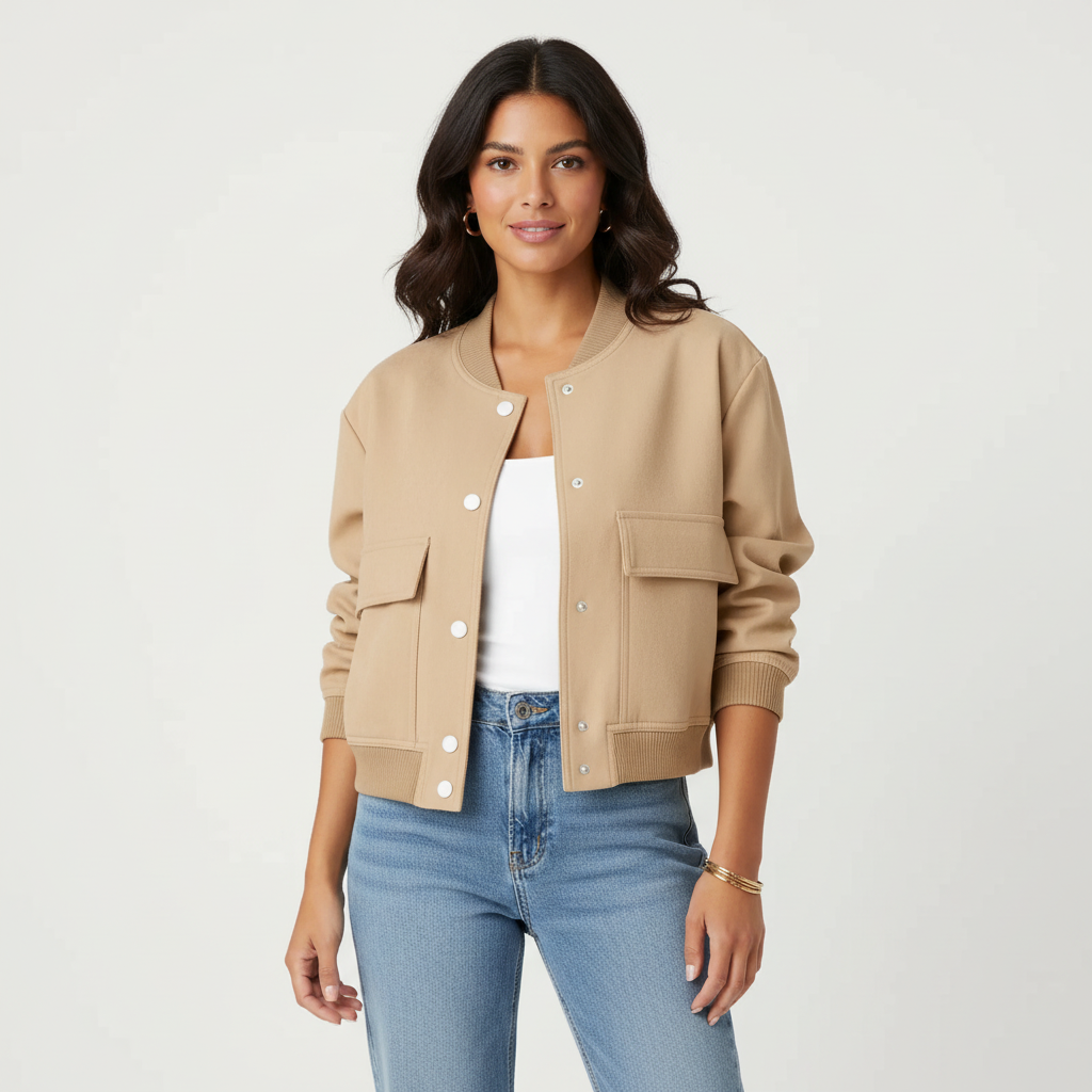 Korte bomberjack met borstzakken in beige