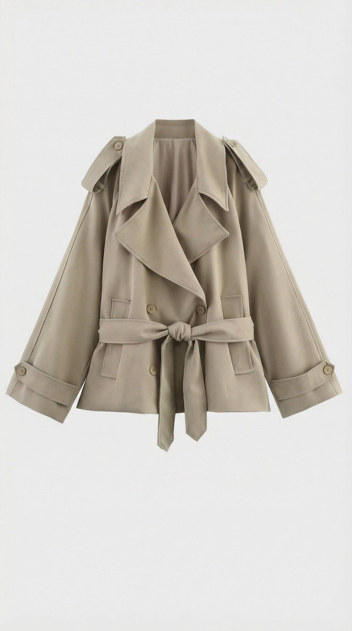 Korte trenchcoat met ceintuur en stormflap voor dames