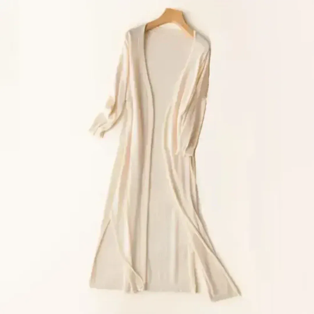 Lang vest met soepel vallende, open voorkant voor dames in beige