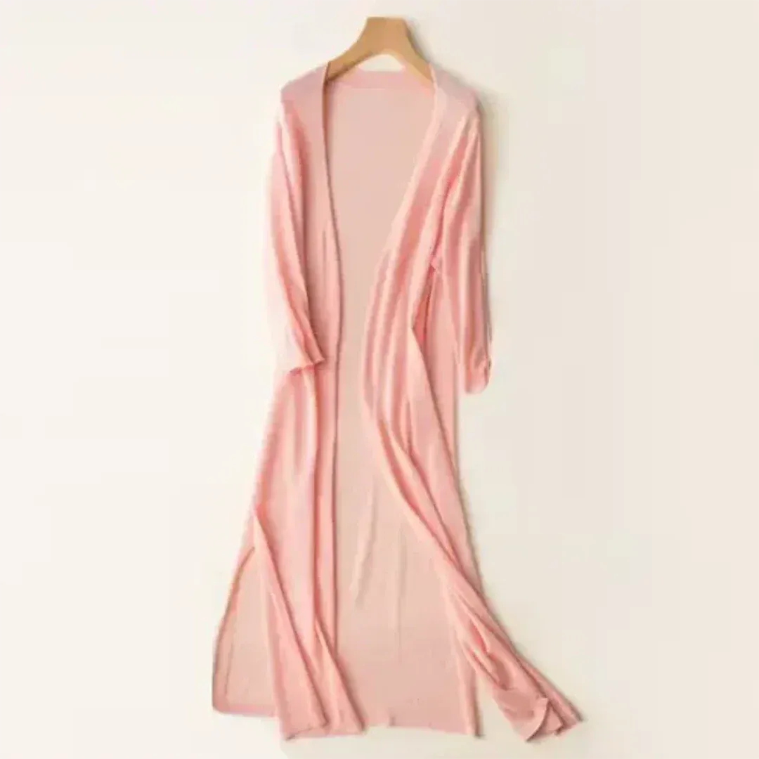 Lang vest met soepel vallende, open voorkant voor dames in roze