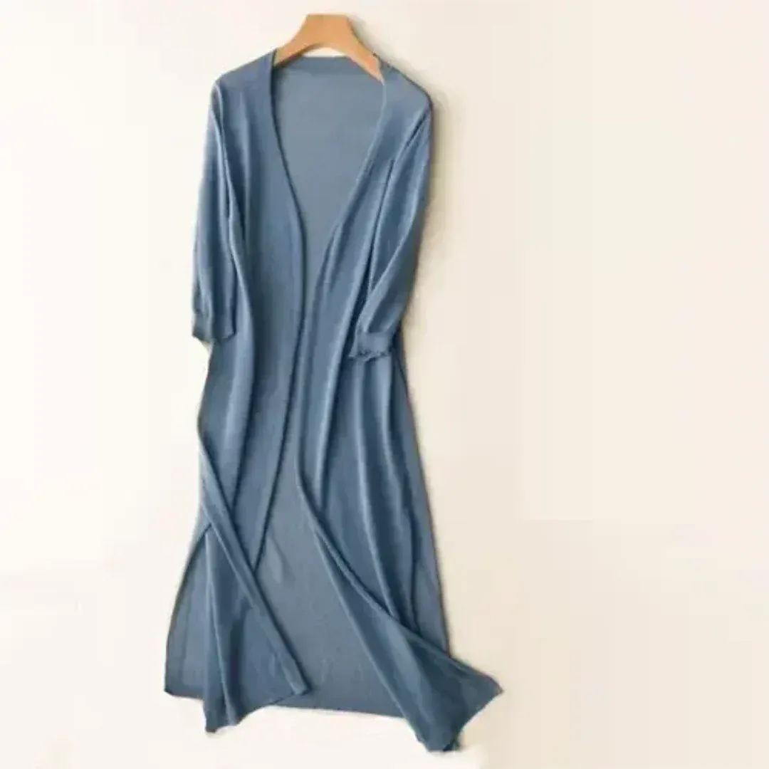 Lang vest met soepel vallende, open voorkant voor dames in blauw