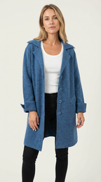 Lange mantel met omslagkraag en steekzakken voor dames in blauw
