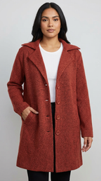 Lange mantel met omslagkraag en steekzakken voor dames in rood