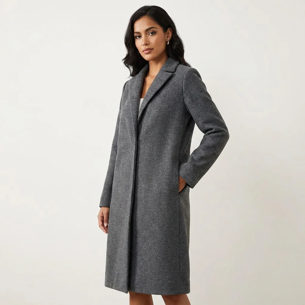 Lange mantel met open design en reverskraag voor dames in grijs