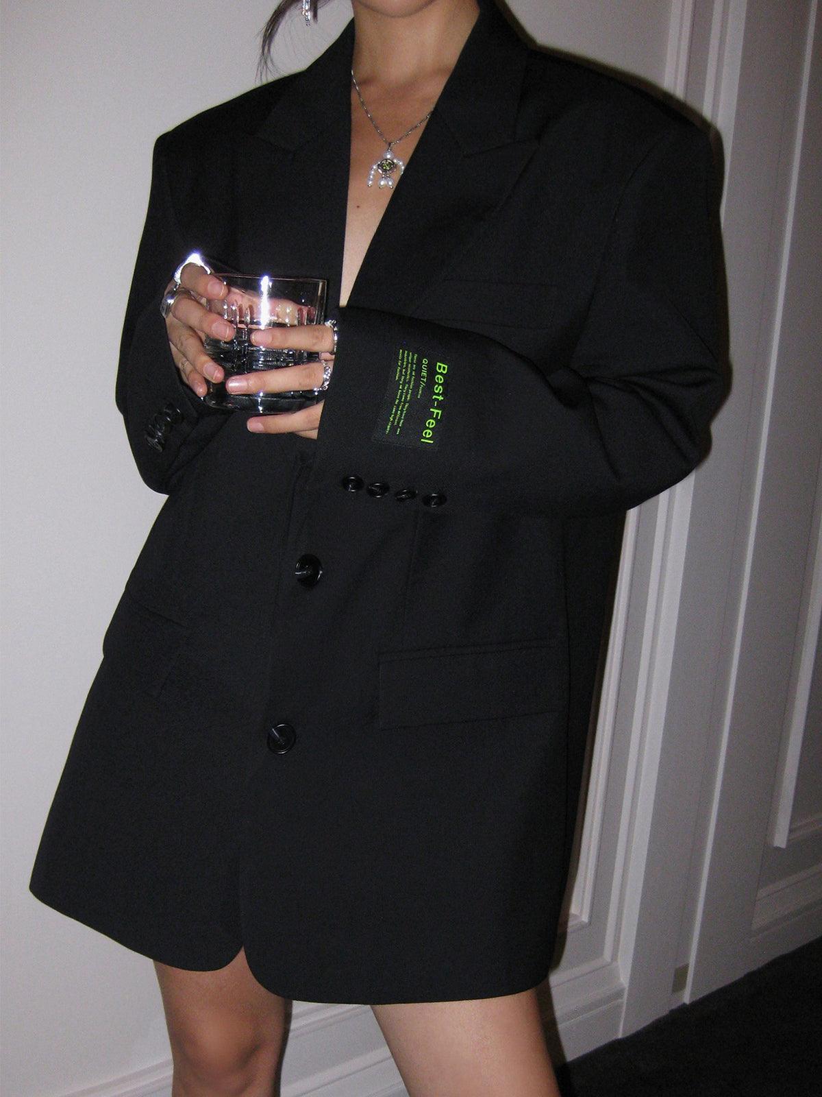 Lange oversized blazer met klassieke reverskraag voor dames in zwart
