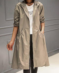 Lange trenchcoat met capuchon en knoopsluiting voor dames in khaki