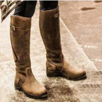 Leren kniehoge laarzen met antislipzool voor dames in bruin