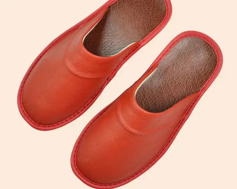 Leren pantoffels met behaaglijke binnenzijde voor dames in rood