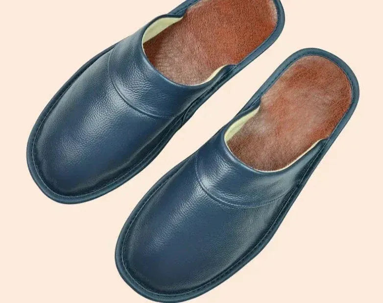 Leren pantoffels met behaaglijke binnenzijde voor dames in blauw