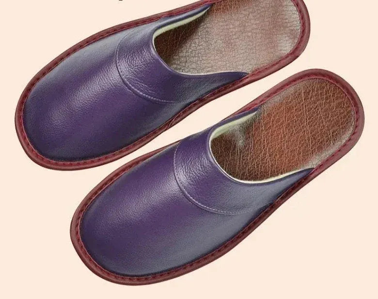 Leren pantoffels met behaaglijke binnenzijde voor dames in paars