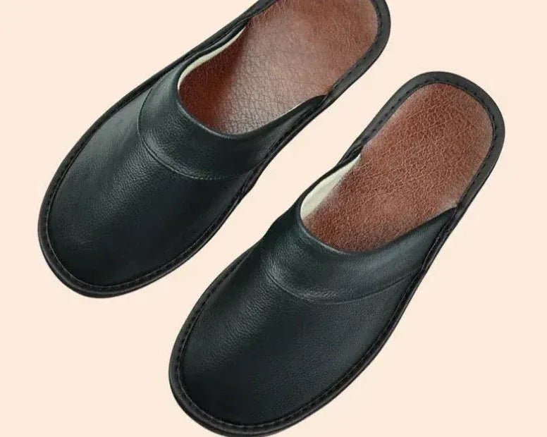 Leren pantoffels met behaaglijke binnenzijde voor dames in zwart