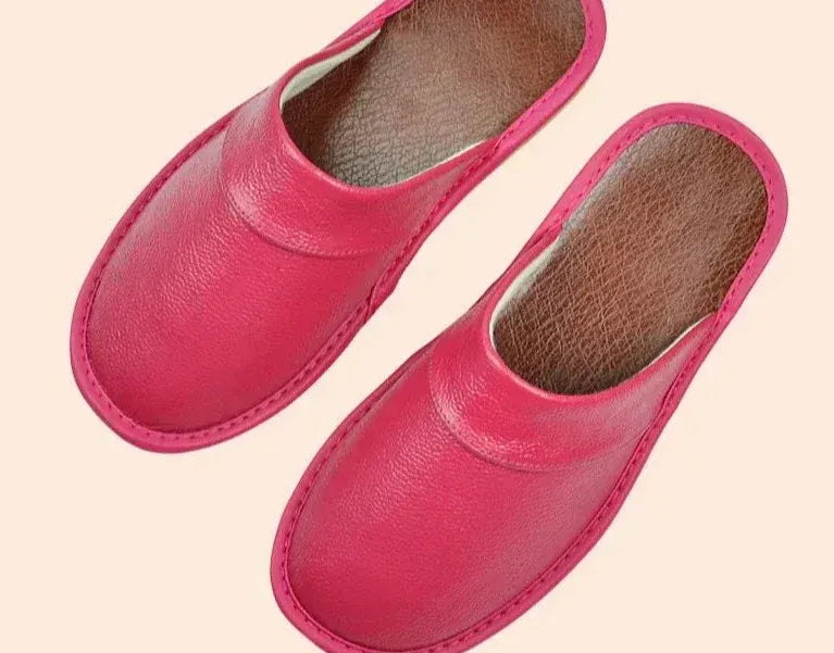 Leren pantoffels met behaaglijke binnenzijde voor dames in roze