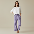 Licht ingekorte broek met stretch in lila
