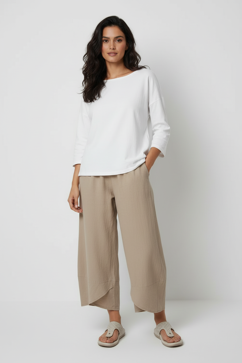 Licht ingekorte broek met stretch in kaki