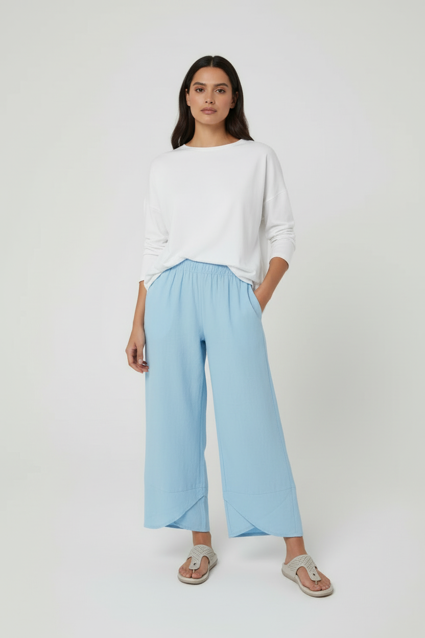 Licht ingekorte broek met stretch in blauw
