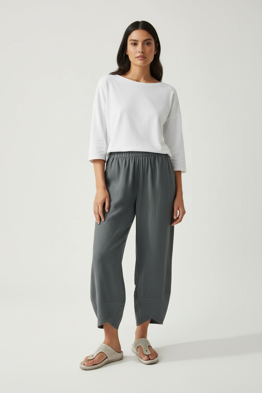Licht ingekorte broek met stretch in grijs