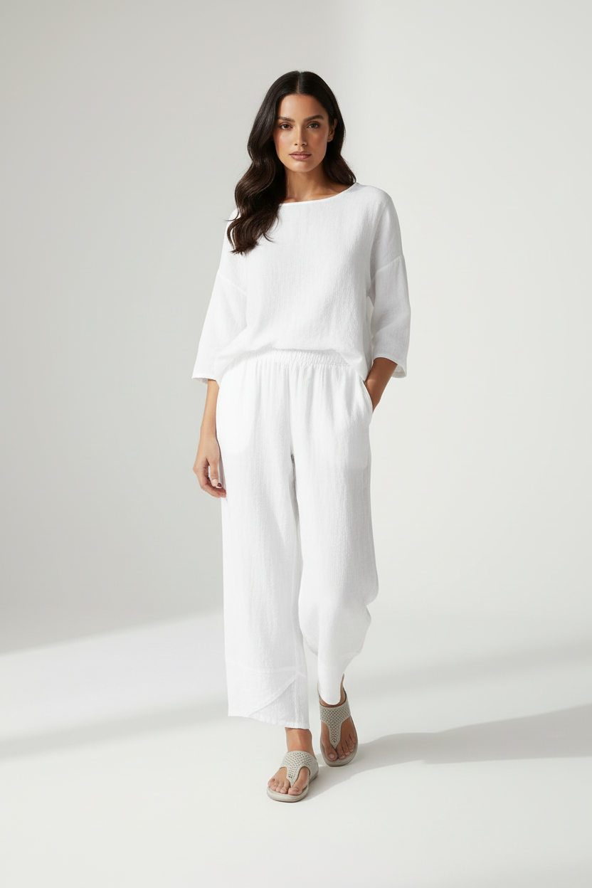 Licht ingekorte broek met stretch in wit