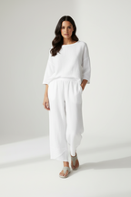 Licht ingekorte broek met stretch in wit