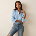 Linnen blouse met klassieke kraag in blauw