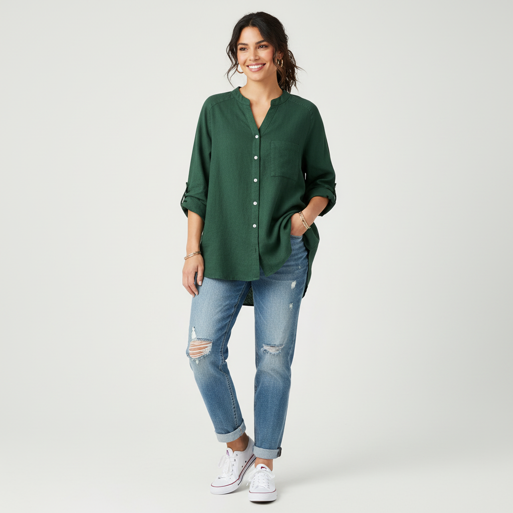Linnen blouse met knoopsluiting in groen