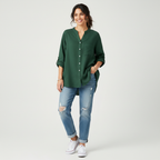 Linnen blouse met knoopsluiting in groen