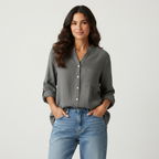 Linnen blouse met knoopsluiting in grijs