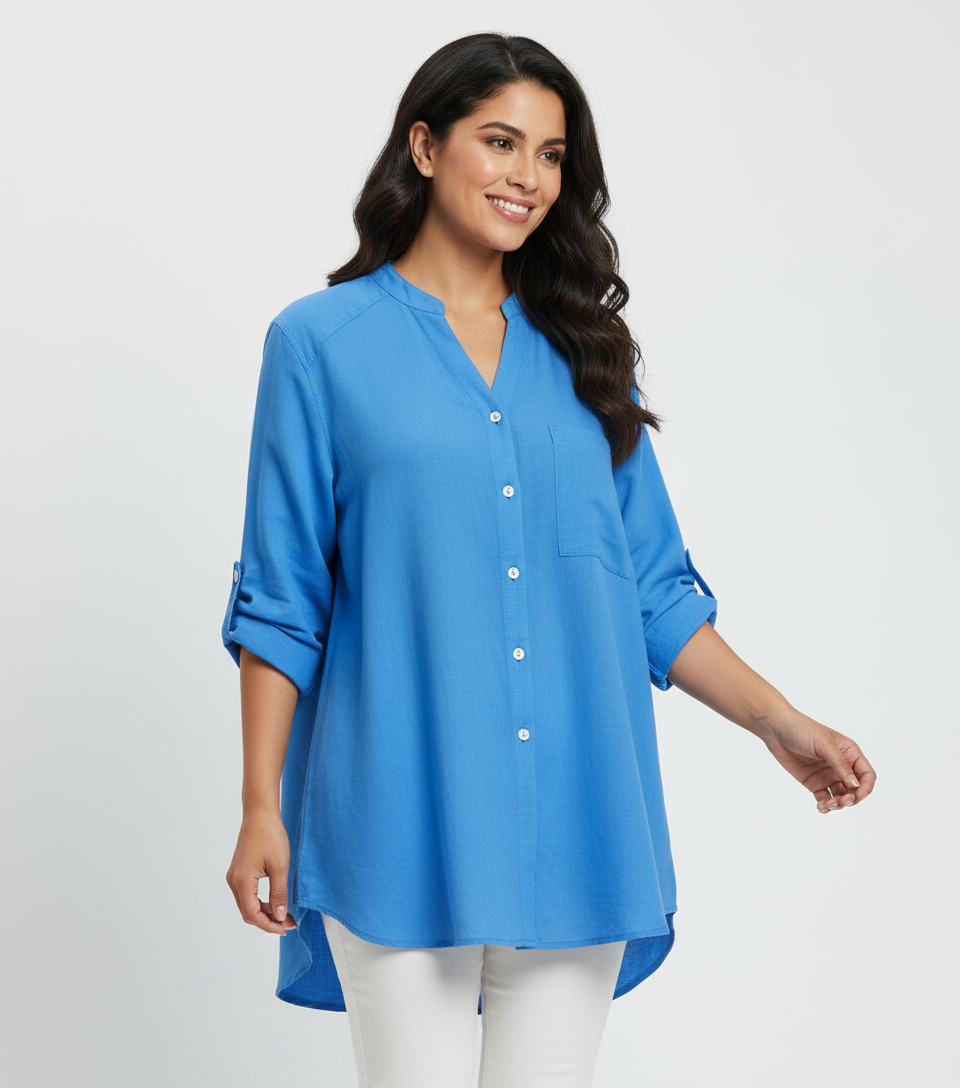 Linnen blouse met knoopsluiting in blauw